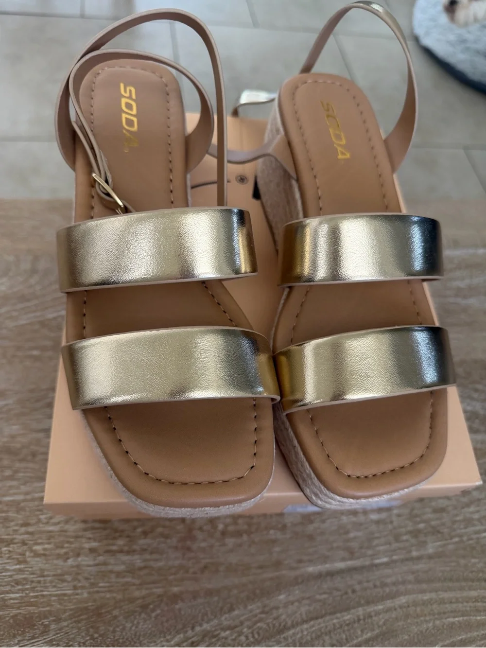 Gold Metallic Wedge Sandals -